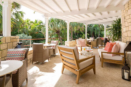 Afternoon tea served on renovated Sugar Reef terrace at curtain bluff resort caribbean