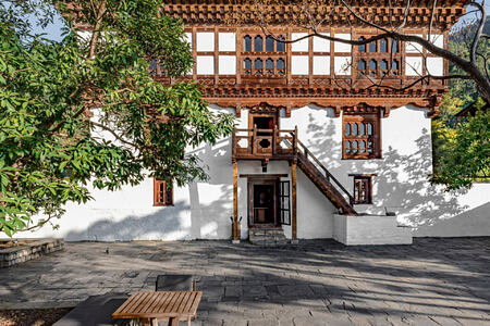 farmhouse and courtyard at Amankora Punakha hotel bhutan