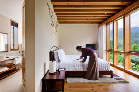 one bedroom villa with staff at uma punakha hotel bhutan