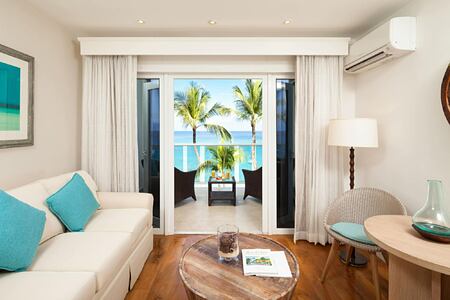 Oceanview room living area at Waves Hotel and Spa Barbados