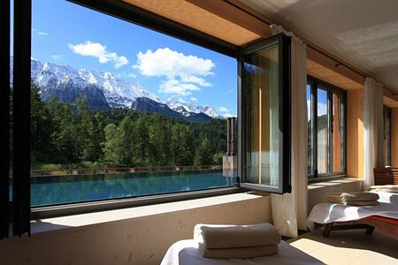view from the spa at Schloss Elmau