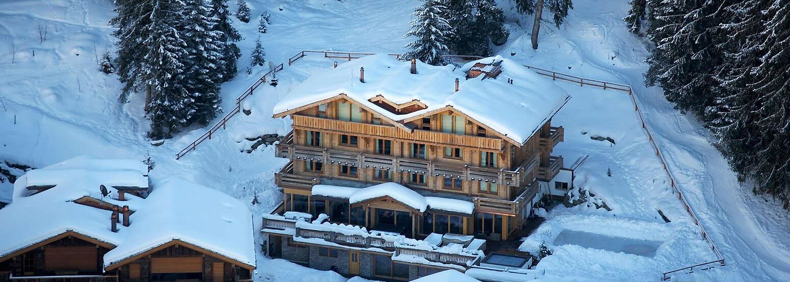 Aerial winter view of The Lodge Switzerland