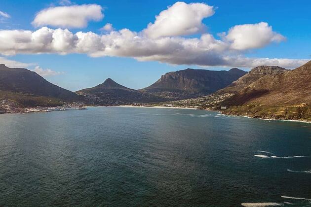 View across Hout Bay and Chapmans Peak for the Biking in Cape Town